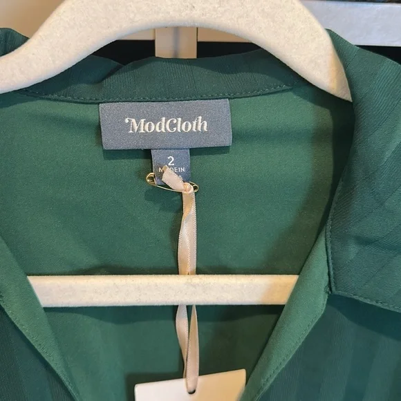 Modcloth hunter green long sleeve side zipper elastic waistband dress 2 NWT - Picture 2 of 3